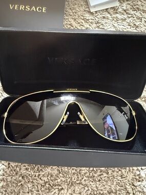 Versace Black and Gold Shield Sunglasses